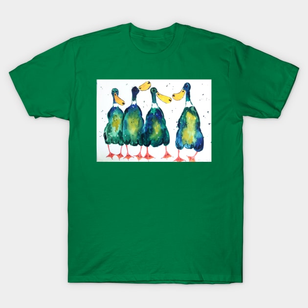 Quirky Green Ducks T-Shirt by Casimirasquirkyart